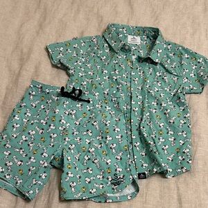Seaesta Surf Snoopy Print Shirt and Shorts Set sz 9